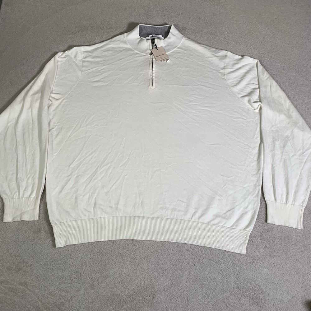 Peter Millar Whitaker Quarter Zip Mens 2XL Pullover White‎ Cotton Silk $185 NEW